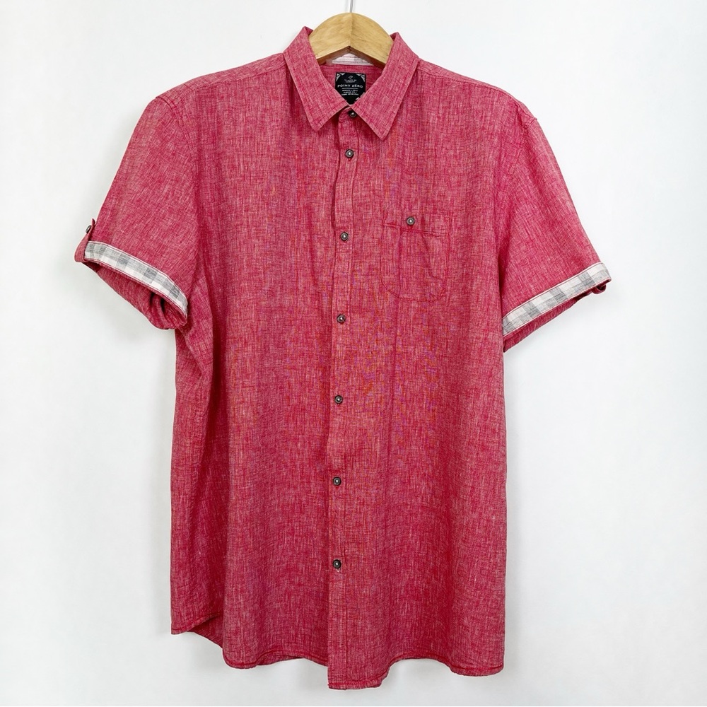 Point Zero Men’s Red Linen‎ Blend Relaxed Fit Casual Shirt Short Sleeve Size 2XT